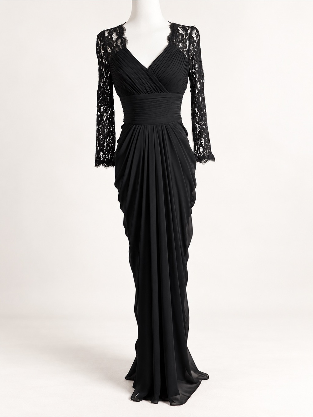 Adrianna Papell Black Lace Raglan Evening Gown Size 2 NWT Open Back
